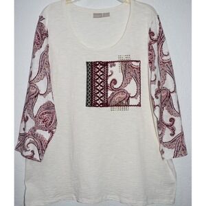 Chicos Zenergy 4 (20/22)  Paisly Sleeve Top Crochet Lace‎ Studded Artsy Pullover